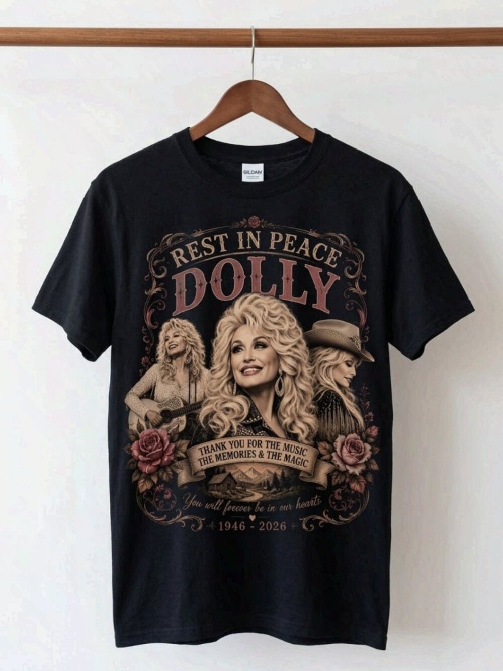 Dolly Parton Memorial Forever Unisex Cotton Black Shirt Reprint